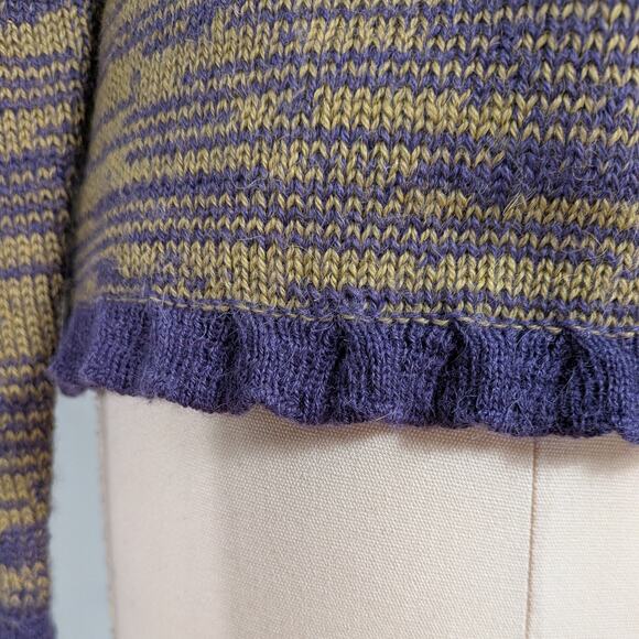 SOL Baby Alpaca Pullover Sweater L Purple Yellow Fair Isle Bow Scoop Soft Bow - Picture 5 of 13
